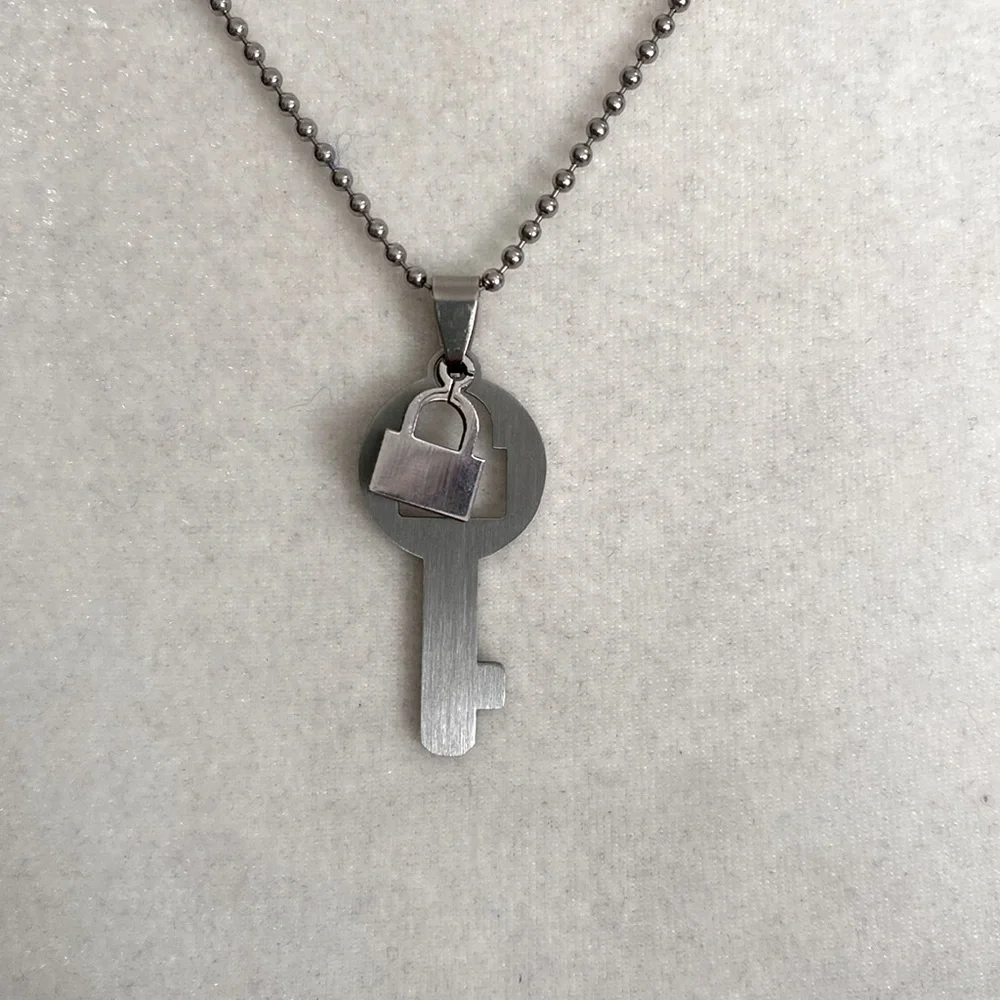 Silver Key to My Heart Necklace Minimalist Lock & Key Pendant Futuristic